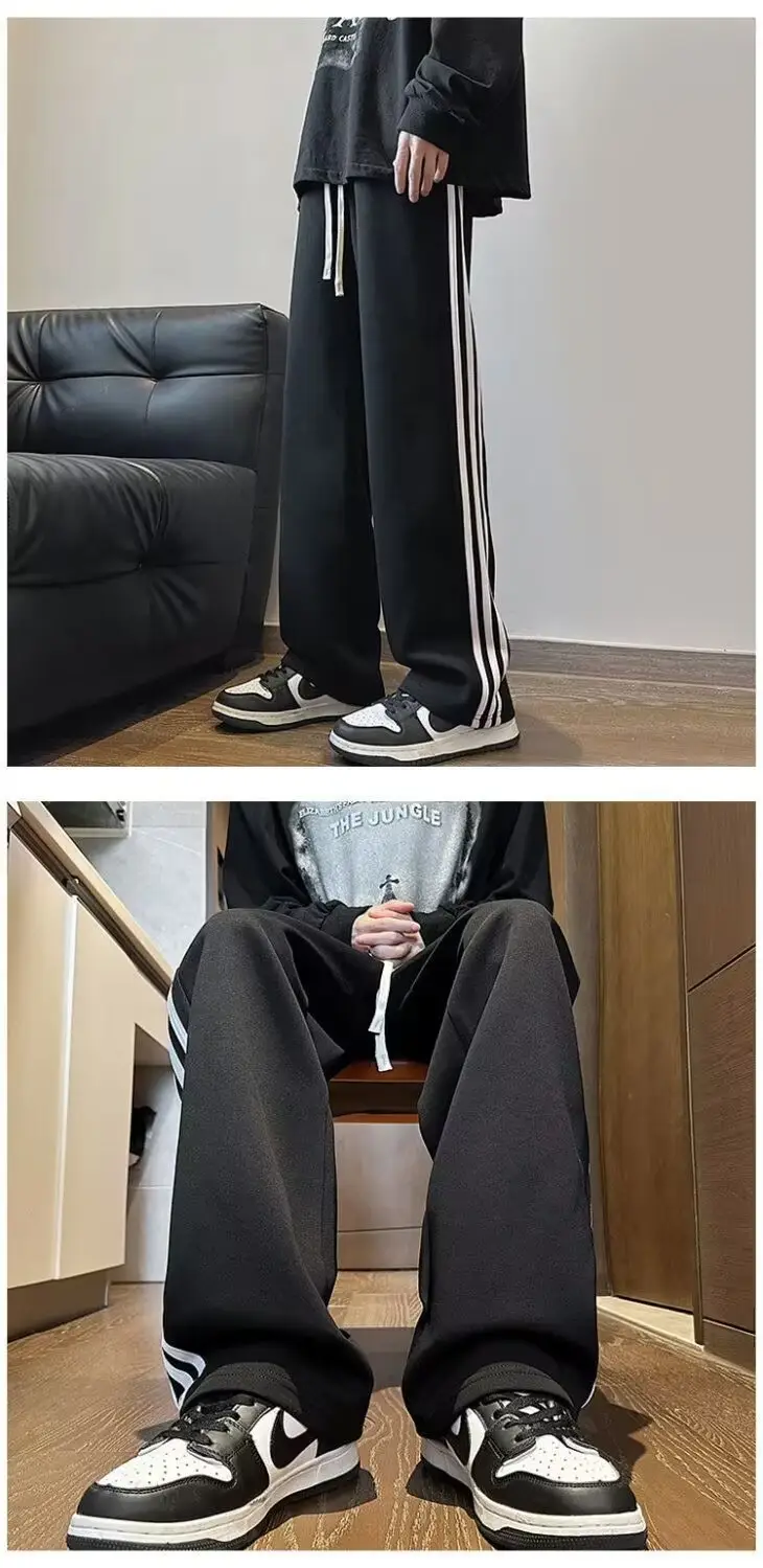 Men Grey Fleece Lined Straight Tube Pants with Stripes — feature 16