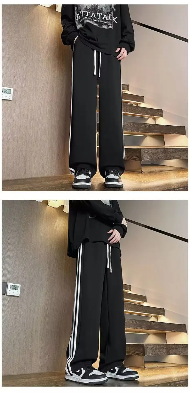 Men Grey Fleece Lined Straight Tube Pants with Stripes — feature 19