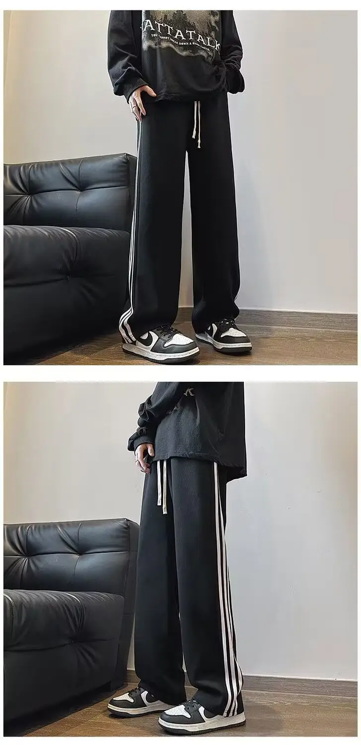 Men Grey Fleece Lined Straight Tube Pants with Stripes — feature 20