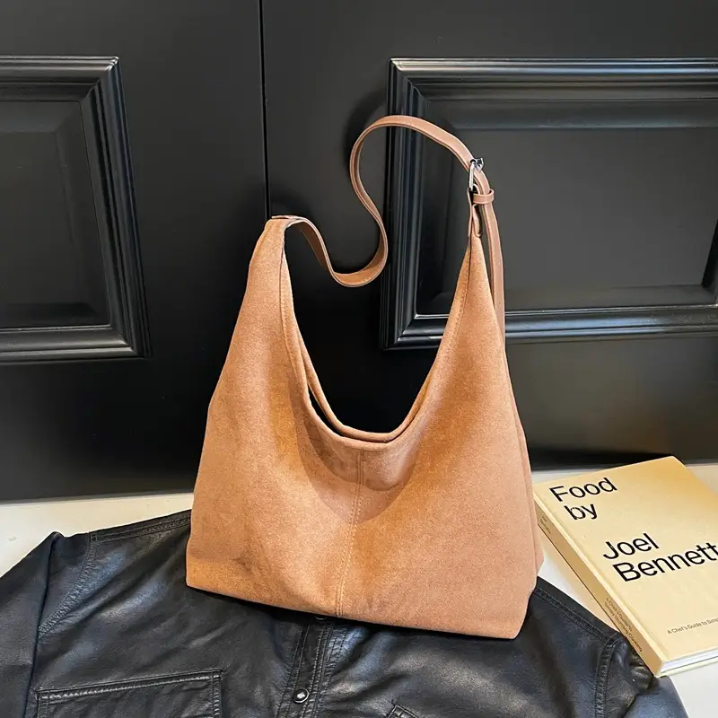 Brown Suede Shoulder Bag with Long Strap - Image 6