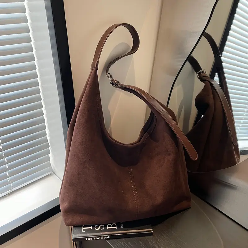Brown Suede Shoulder Bag with Long Strap - Image 7