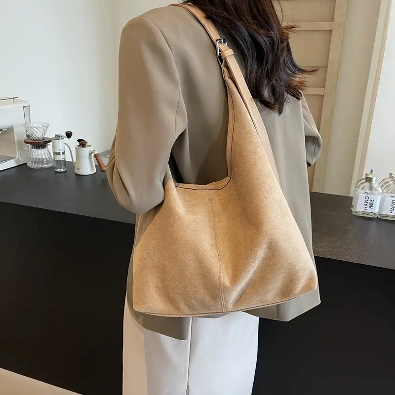Brown Suede Shoulder Bag with Long Strap - Image 8