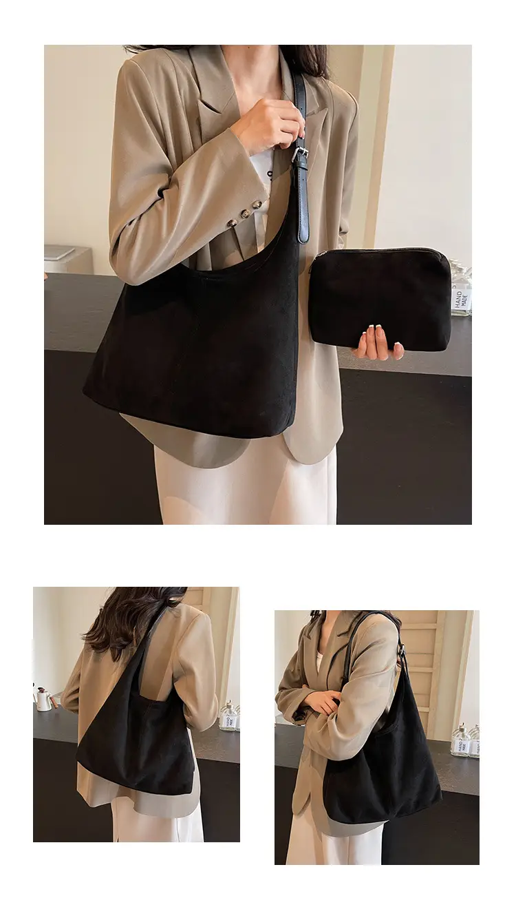 Brown Suede Shoulder Bag with Long Strap — feature 10