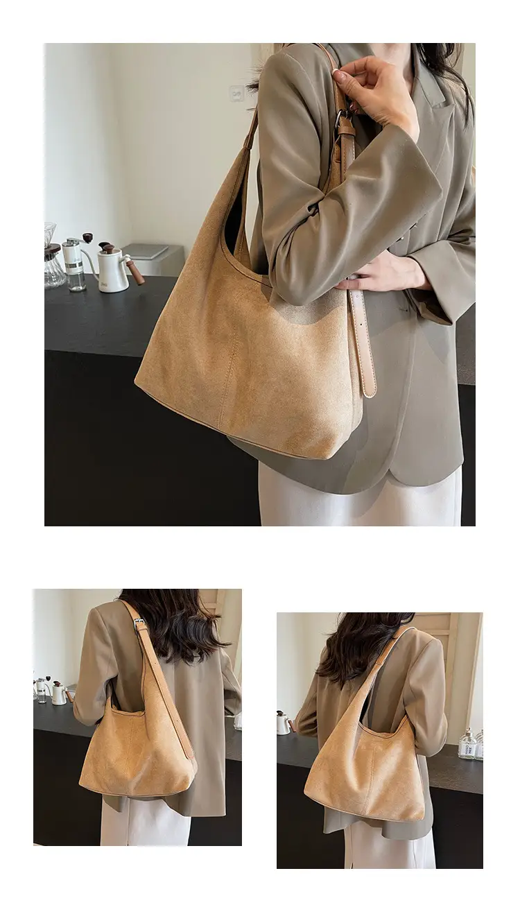 Brown Suede Shoulder Bag with Long Strap — feature 11