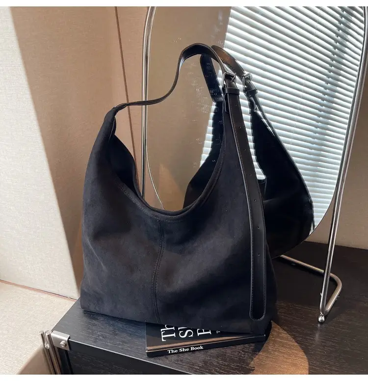 Brown Suede Shoulder Bag with Long Strap — feature 14