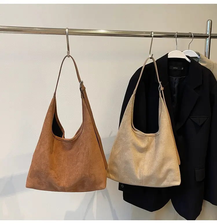 Brown Suede Shoulder Bag with Long Strap — feature 19