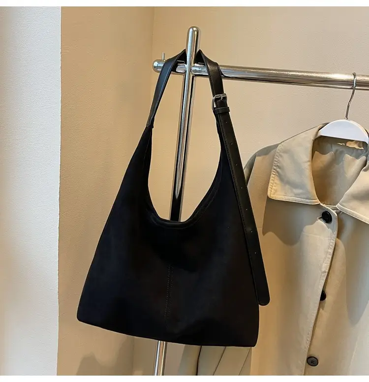 Brown Suede Shoulder Bag with Long Strap — feature 23