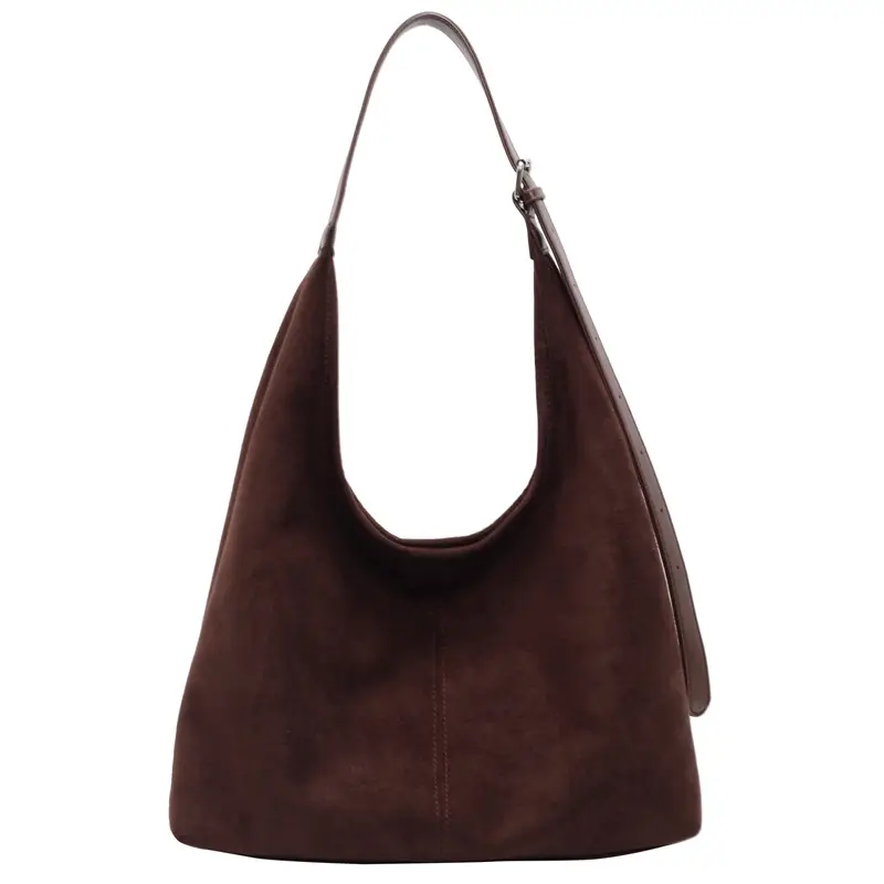 Brown Suede Shoulder Bag with Long Strap - Image 2