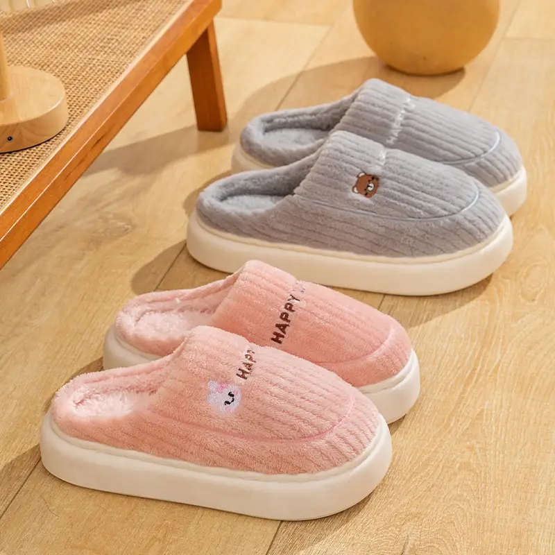 Cotton Slippers Men's Winter Indoor Home Non-slip Fluffy Slippers Thick Bottom with Fluffy Warm Cotton Slippers Men's Outer Wear