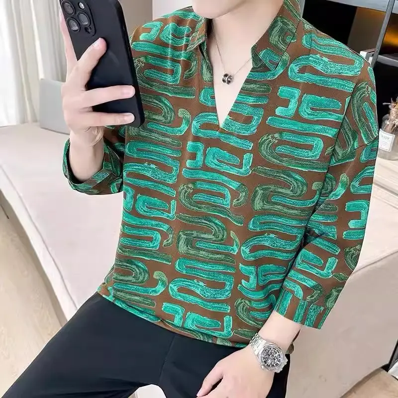 Men's 7-Sleeve Striped Shirt Black White Summer Wear