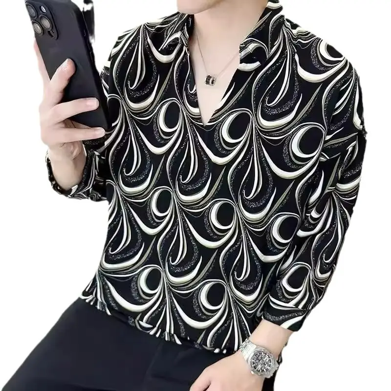 Men's 7-Sleeve Striped Shirt Black White Summer Wear