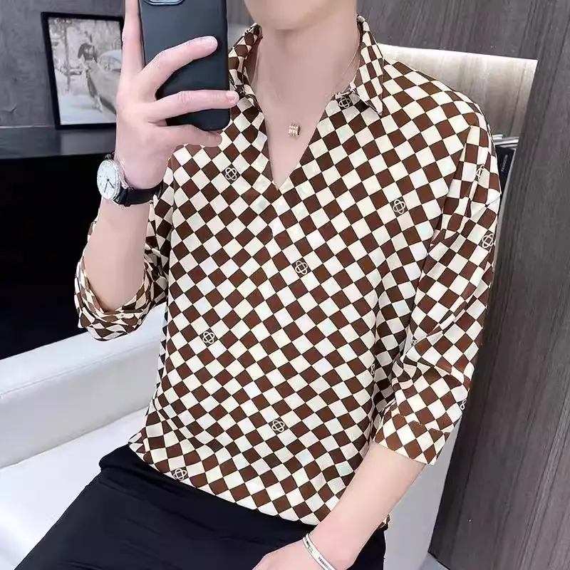Men's 7-Sleeve Striped Shirt Black White Summer Wear — feature 3