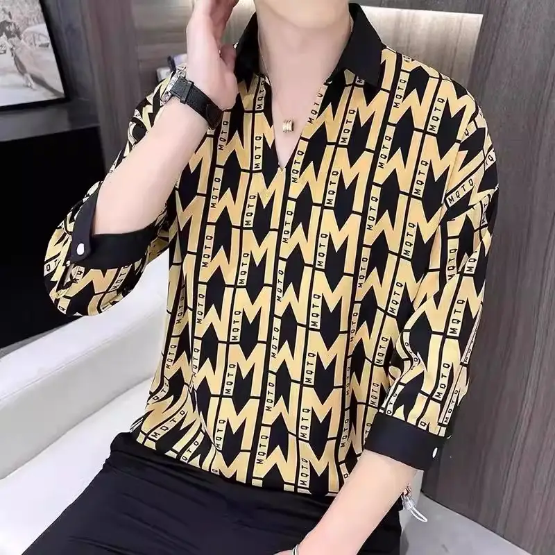 Men's 7-Sleeve Striped Shirt Black White Summer Wear — feature 4