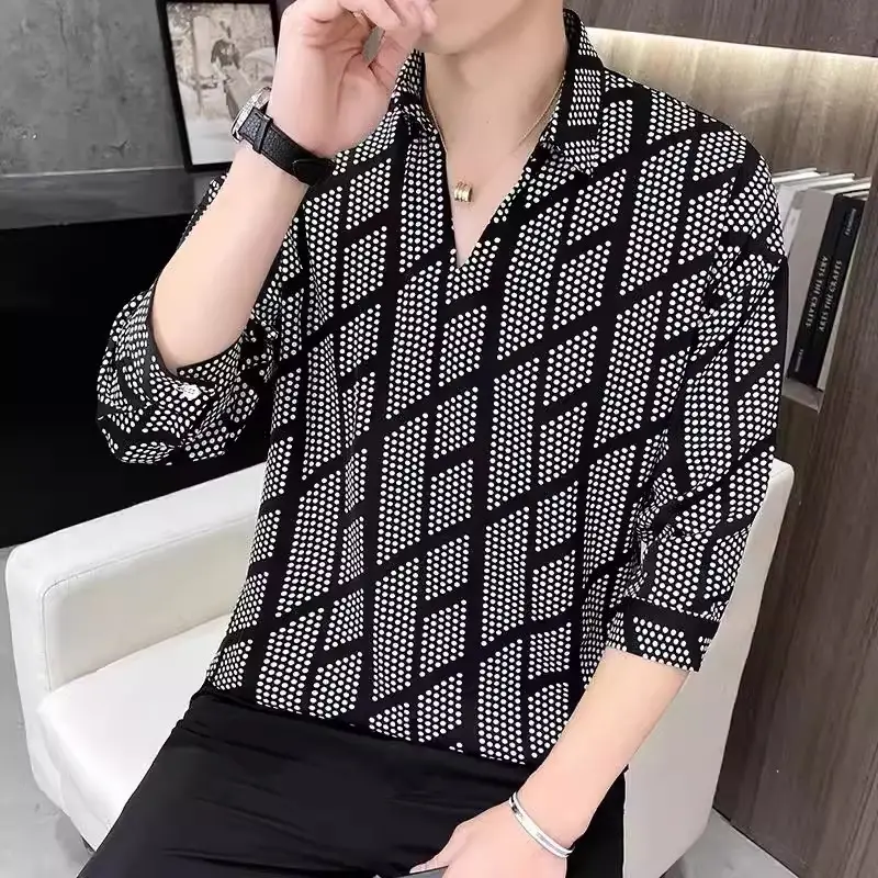 Men's 7-Sleeve Striped Shirt Black White Summer Wear — feature 5