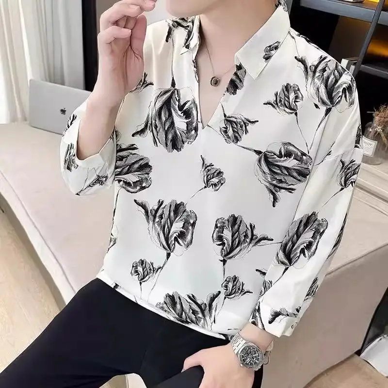 Men's 7-Sleeve Striped Shirt Black White Summer Wear — feature 8