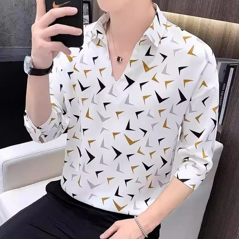 Men's 7-Sleeve Striped Shirt Black White Summer Wear