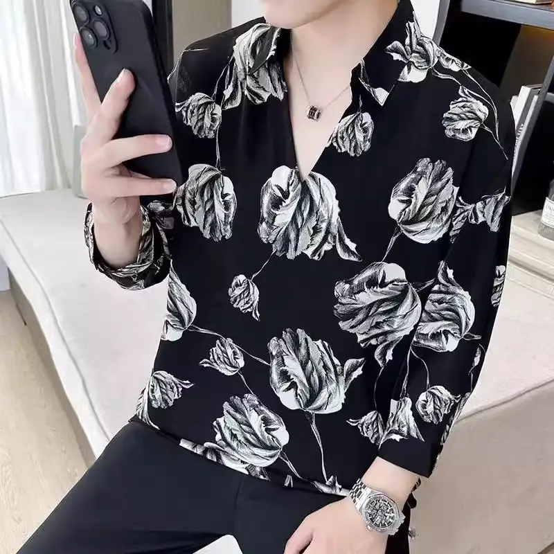Men's 7-Sleeve Striped Shirt Black White Summer Wear