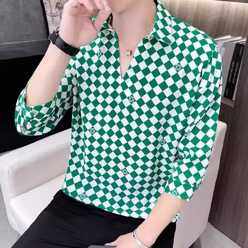 Men's 7-Sleeve Striped Shirt Black White Summer Wear