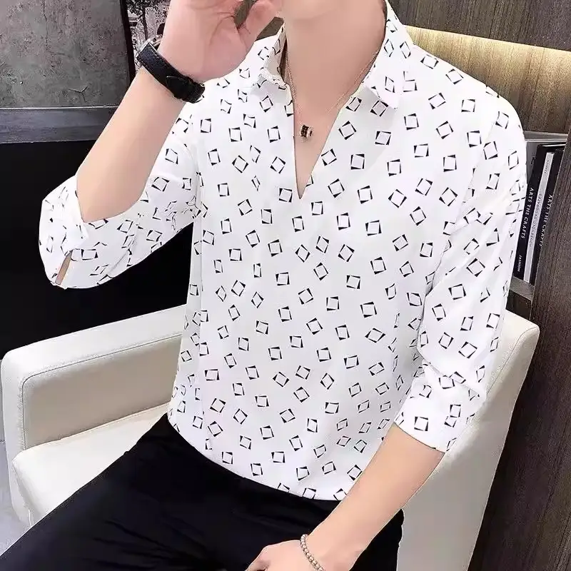 Men's 7-Sleeve Striped Shirt Black White Summer Wear