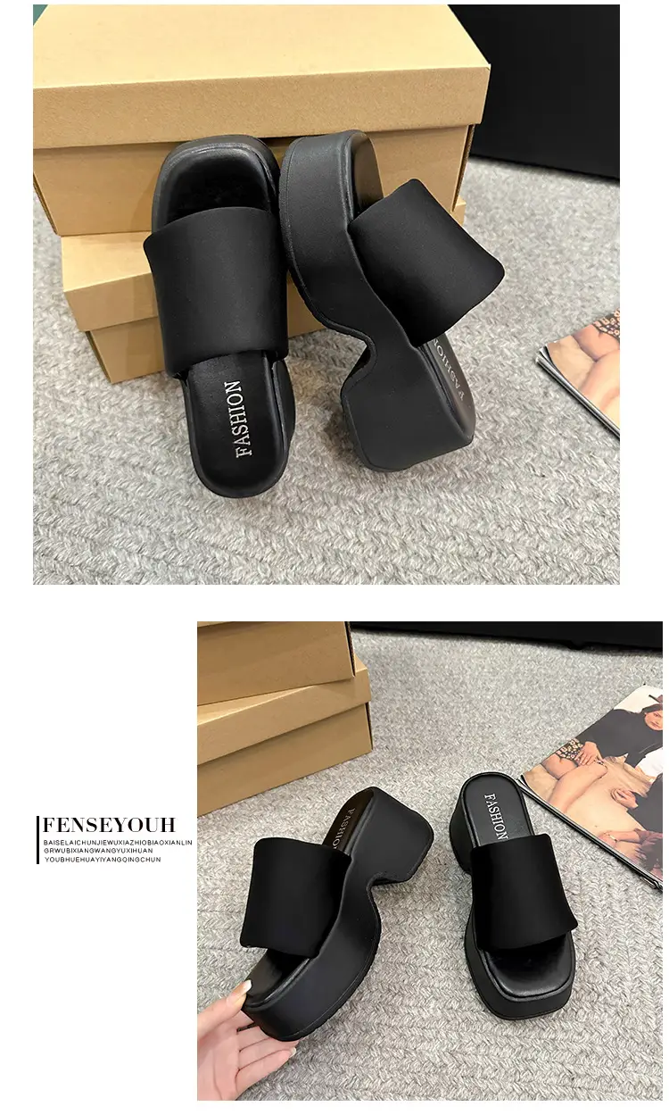 Thick-Soled Slippers for Women's Summer Outer Wear Wholesale New Internet Celebrity Super Hot Sandals Women's High-Heeled Beach Sandals Slippers — feature 14