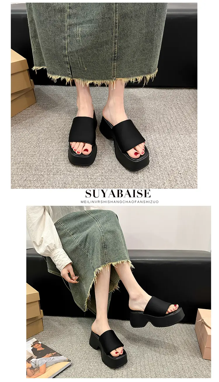 Thick-Soled Slippers for Women's Summer Outer Wear Wholesale New Internet Celebrity Super Hot Sandals Women's High-Heeled Beach Sandals Slippers — feature 9