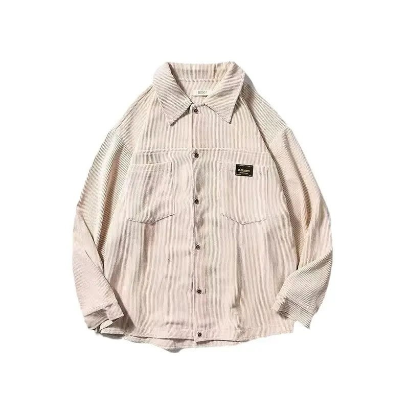 Men's Long Sleeve Corduroy Shirt Beige Spring Autumn Loose Japanese Style - Image 7