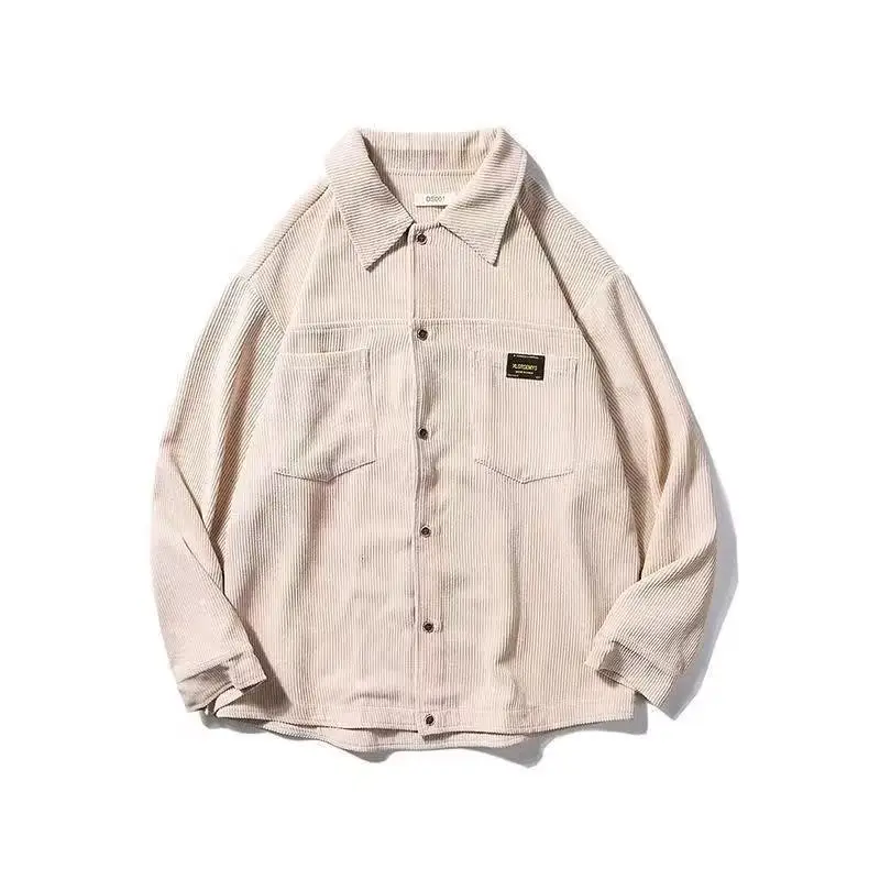 Men's Long Sleeve Corduroy Shirt Beige Spring Autumn Loose Japanese Style — feature 6