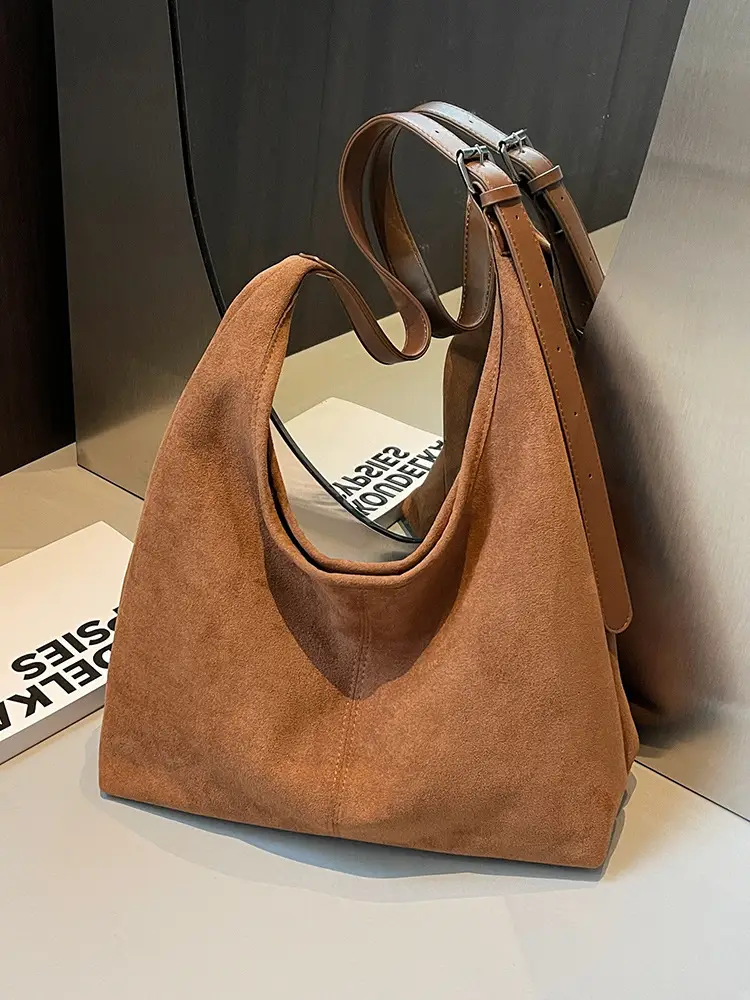 Black Suede Bucket Bag Large Capacity Single Shoulder Tote