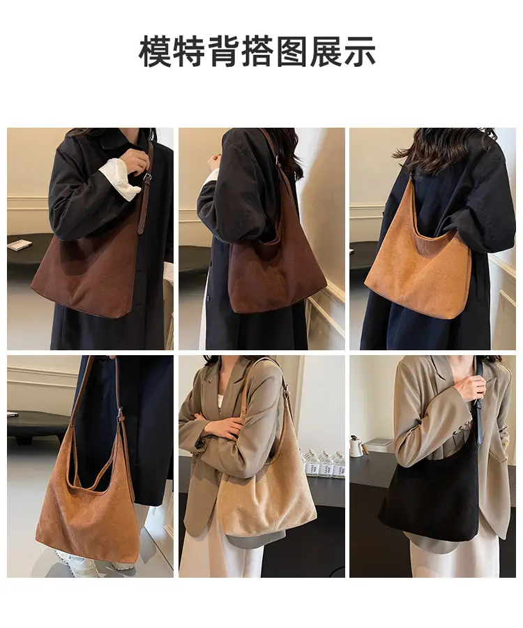 Black Suede Bucket Bag Large Capacity Single Shoulder Tote — feature 10