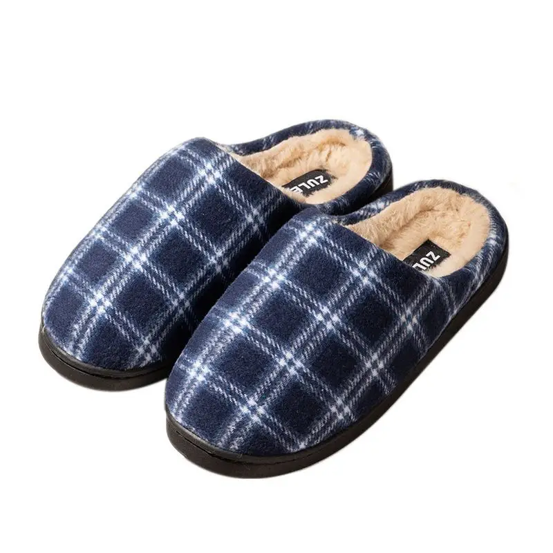 Cross-border Household Mao Mao Slippers Winter Warm Woolen Plaid Cotton Slippers Thickened Non-slip Soft-soled Cotton Shoes