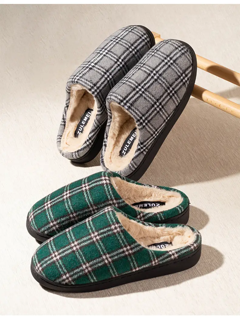 Cross-border Household Mao Mao Slippers Winter Warm Woolen Plaid Cotton Slippers Thickened Non-slip Soft-soled Cotton Shoes — feature 11
