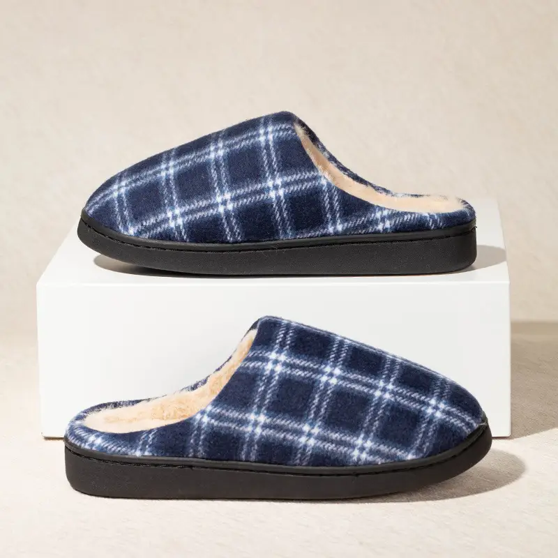 Cross-border Household Mao Mao Slippers Winter Warm Woolen Plaid Cotton Slippers Thickened Non-slip Soft-soled Cotton Shoes