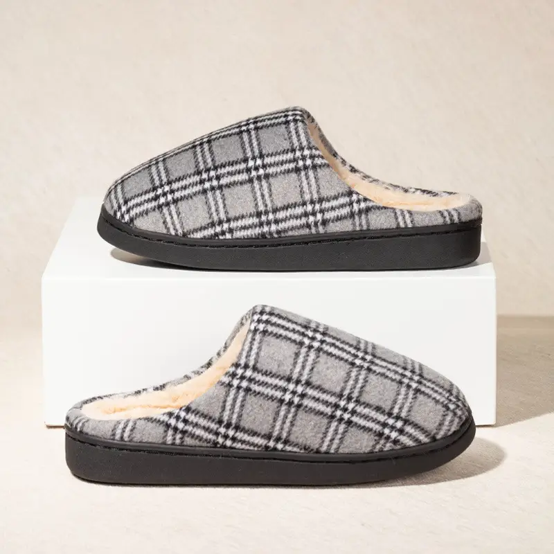 Cross-border Household Mao Mao Slippers Winter Warm Woolen Plaid Cotton Slippers Thickened Non-slip Soft-soled Cotton Shoes
