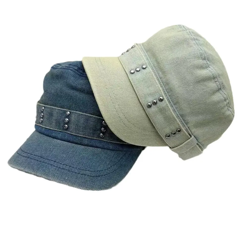 Korean Style Retro Denim Flat Top Beret Women's Spring and Autumn Big Head Face Showcase Small Cap Old Washed Hat Trendy - Image 6