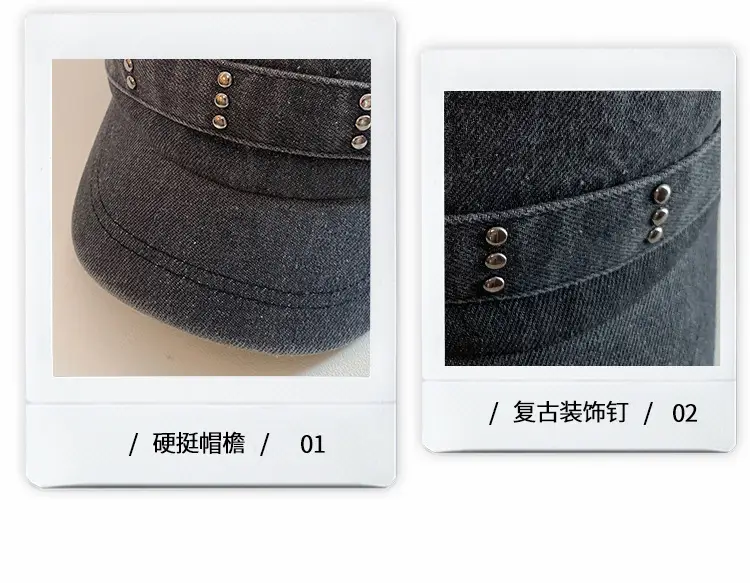 Korean Style Retro Denim Flat Top Beret Women's Spring and Autumn Big Head Face Showcase Small Cap Old Washed Hat Trendy — feature 4