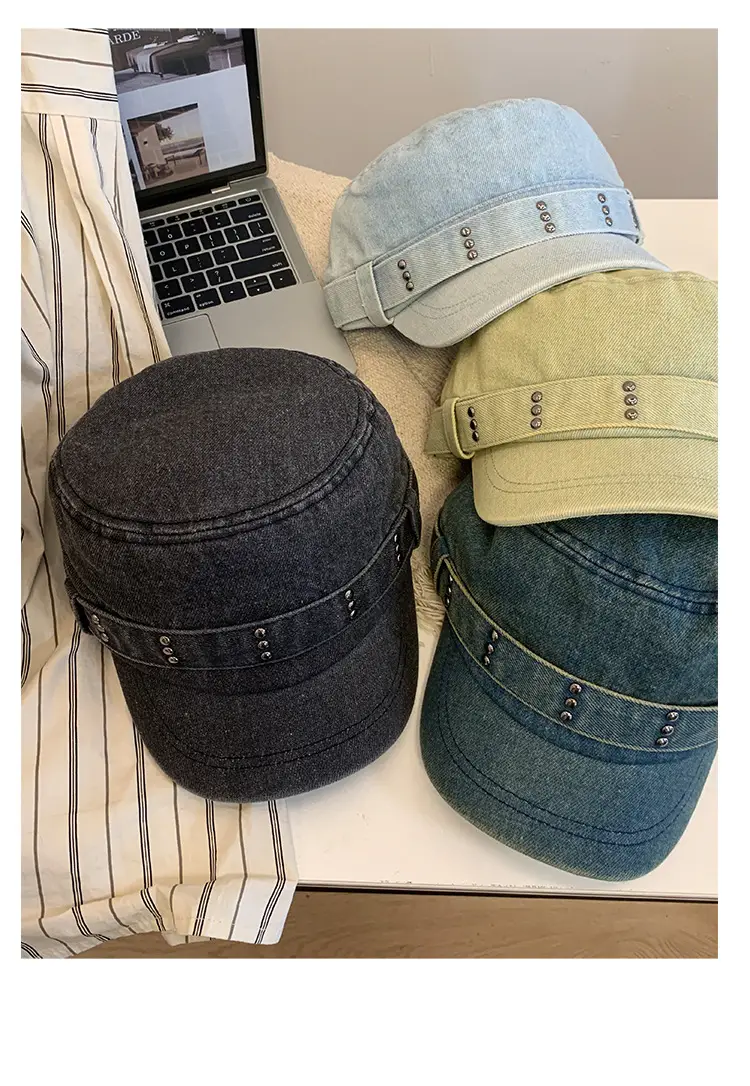 Korean Style Retro Denim Flat Top Beret Women's Spring and Autumn Big Head Face Showcase Small Cap Old Washed Hat Trendy — feature 8