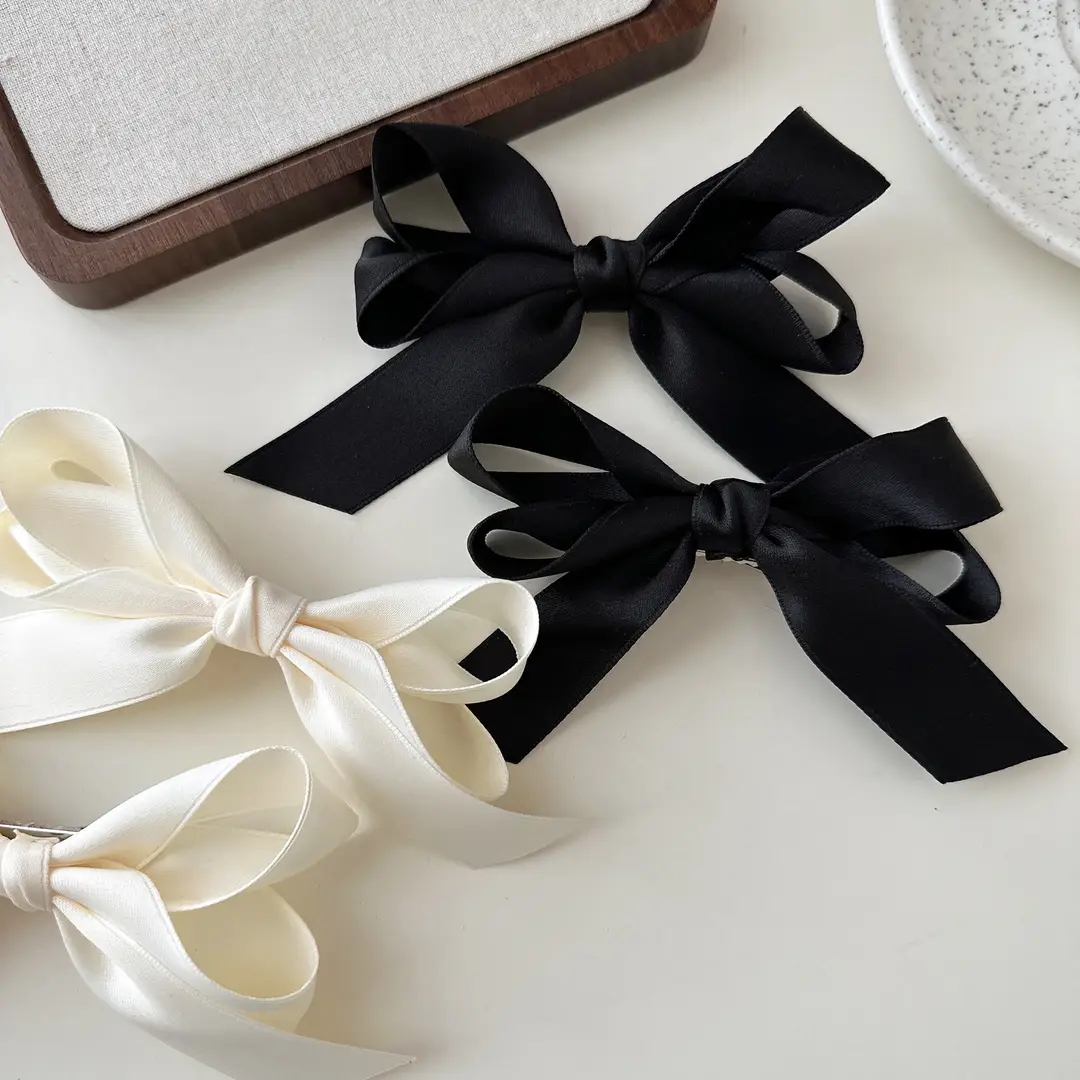 Jisoo Jisoo's Same Style Black Bow Hairpin Preppy Style Streamer Double Ponytail Hair Accessories Girl Ribbon Hairpin — feature 11