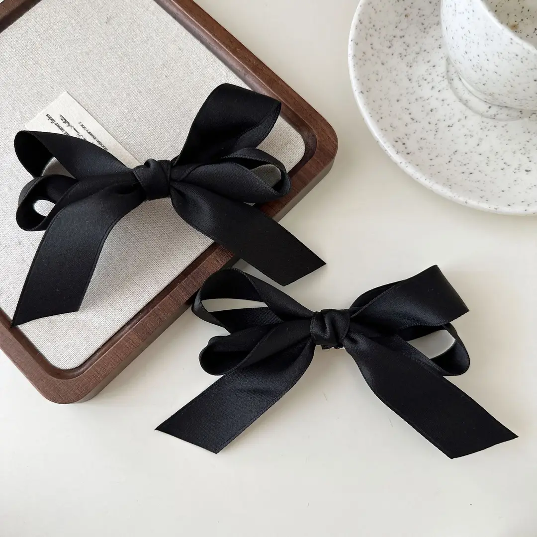 Jisoo Jisoo's Same Style Black Bow Hairpin Preppy Style Streamer Double Ponytail Hair Accessories Girl Ribbon Hairpin — feature 13