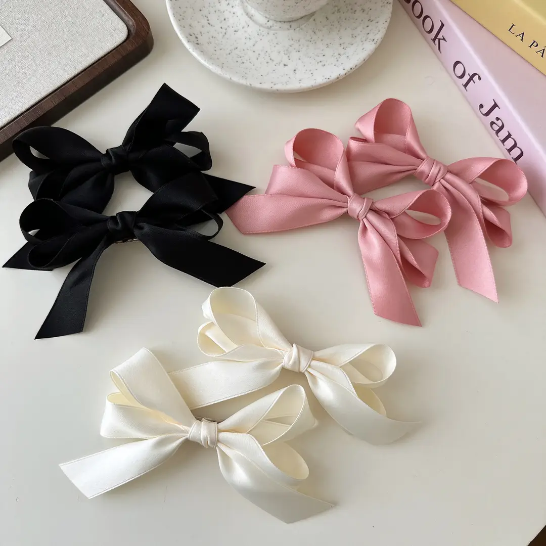 Jisoo Jisoo's Same Style Black Bow Hairpin Preppy Style Streamer Double Ponytail Hair Accessories Girl Ribbon Hairpin — feature 6