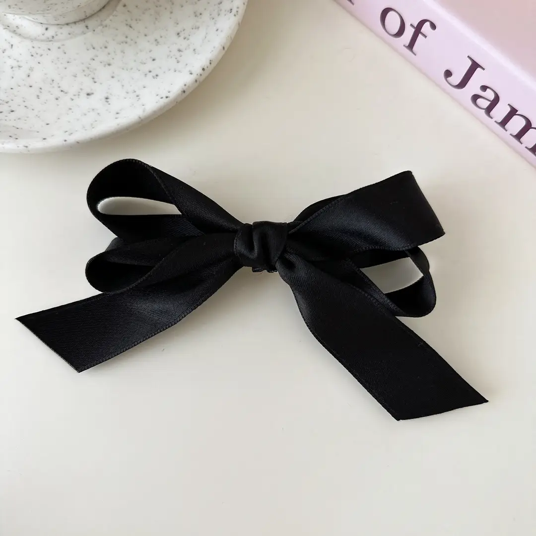 Jisoo Jisoo's Same Style Black Bow Hairpin Preppy Style Streamer Double Ponytail Hair Accessories Girl Ribbon Hairpin