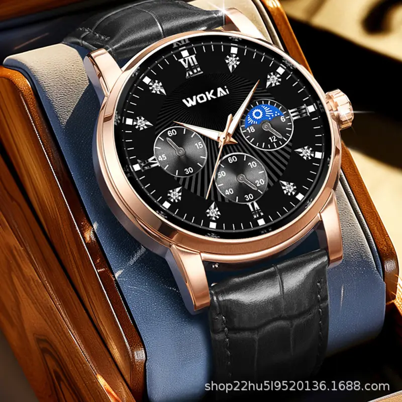 Wokai Men's Quartz Chronograph Watch Rose Gold Black Dial