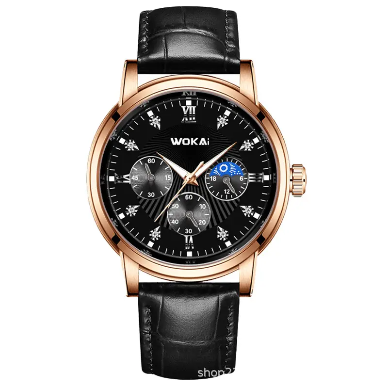Wokai Men's Quartz Chronograph Watch Rose Gold Black Dial
