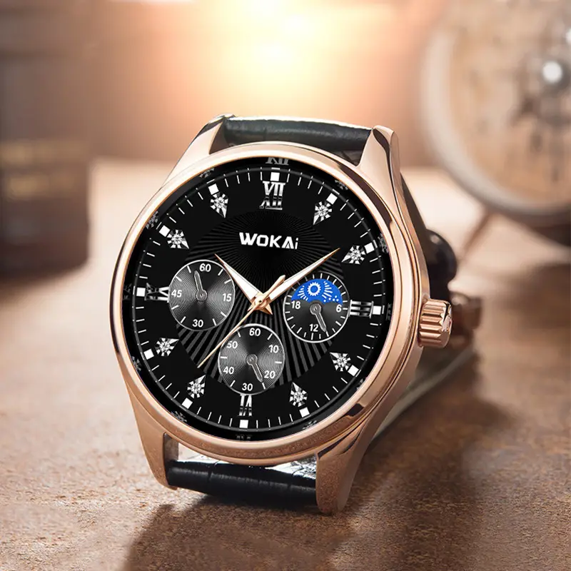 Wokai Men's Quartz Chronograph Watch Rose Gold Black Dial — feature 3