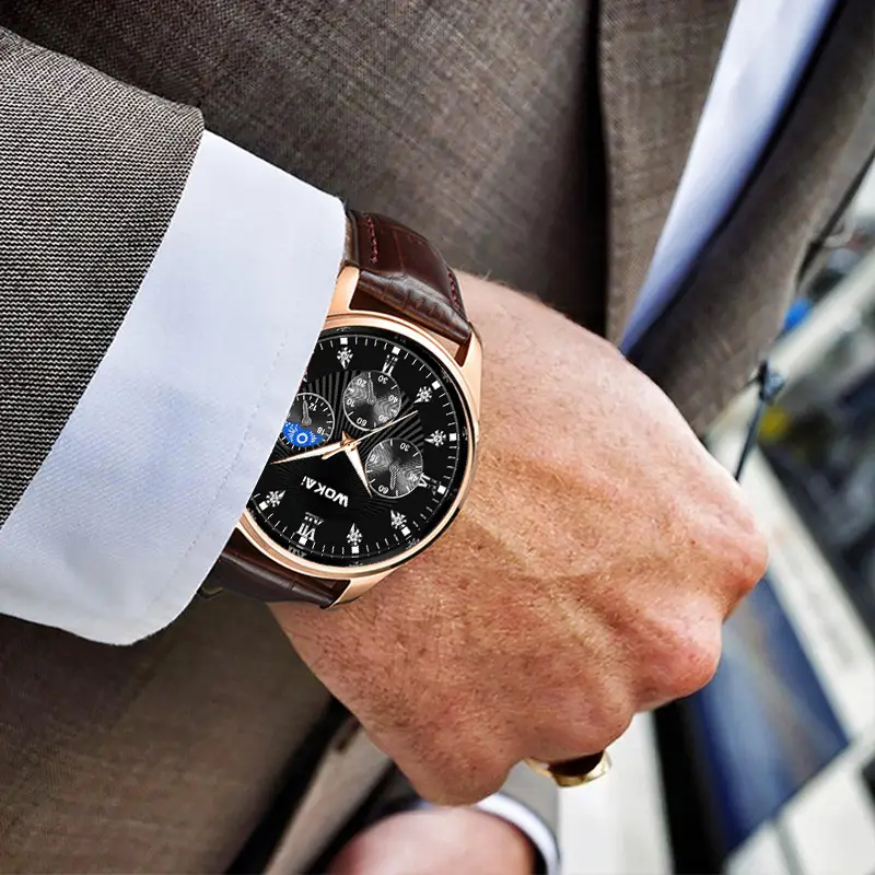 Wokai Men's Quartz Chronograph Watch Rose Gold Black Dial — feature 6