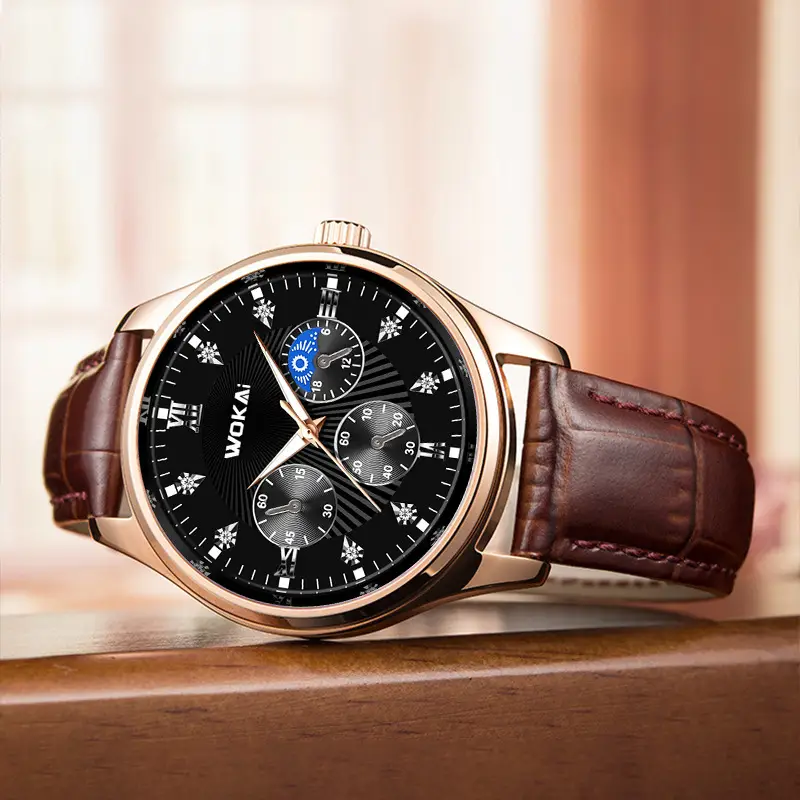 Wokai Men's Quartz Chronograph Watch Rose Gold Black Dial — feature 7