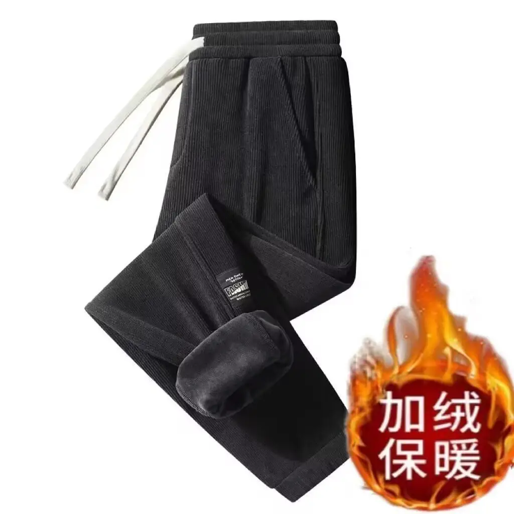 Men's Black Fleece Lined Jogger Pants Autumn Winter - Image 4