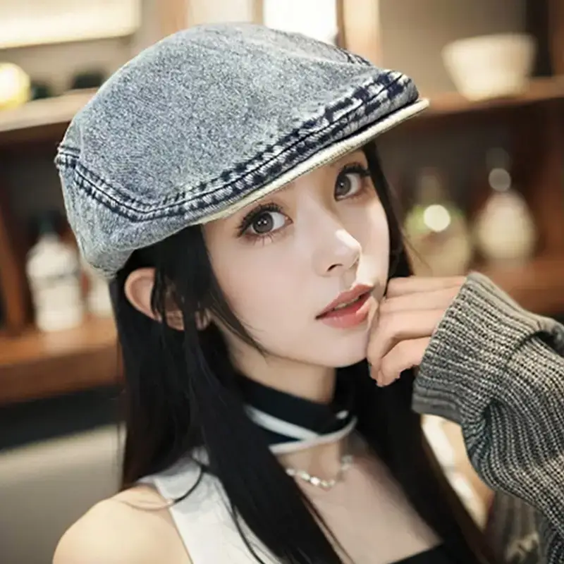 Women Denim Forward Hat Small Big Head Wai Duck Tongue Hat - Image 7
