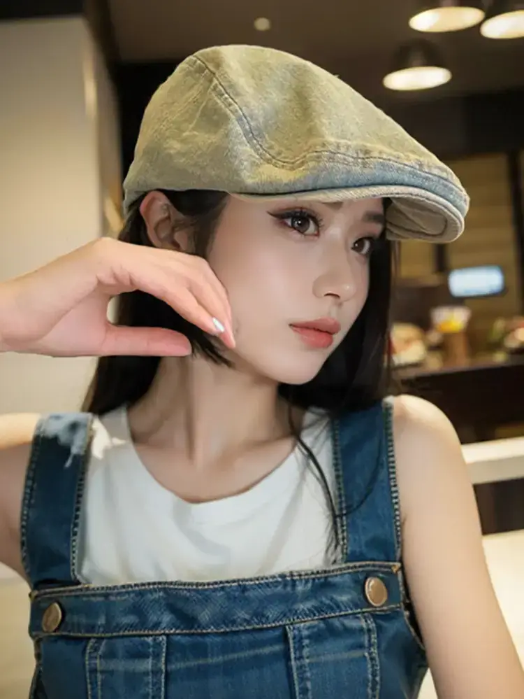 Women Denim Forward Hat Small Big Head Wai Duck Tongue Hat — feature 2