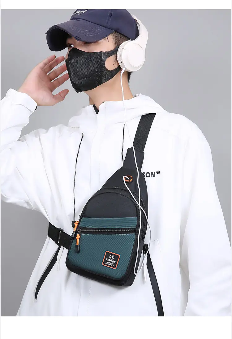 Men's Korean Style Oxford Cloth Chest Bag Black — feature 12