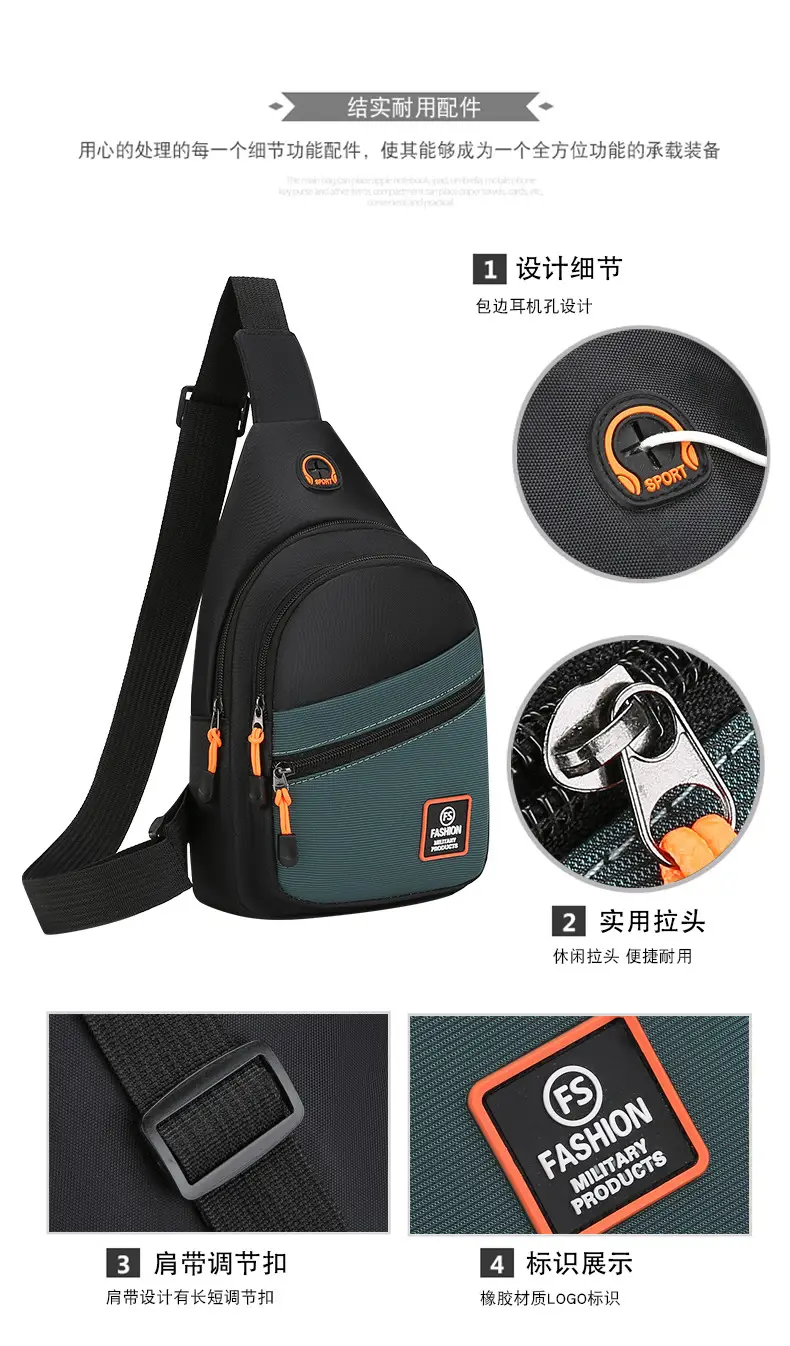 Men's Korean Style Oxford Cloth Chest Bag Black — feature 3